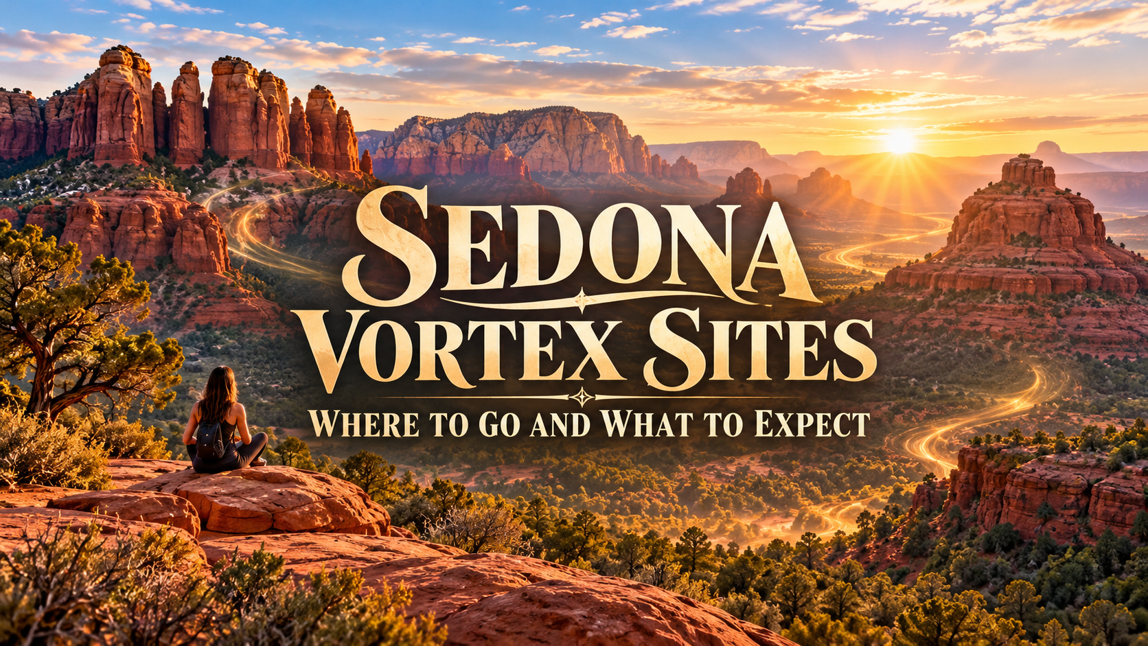 Sedona Vortex Sites title banner featuring dramatic red rock scenery and landscape text.