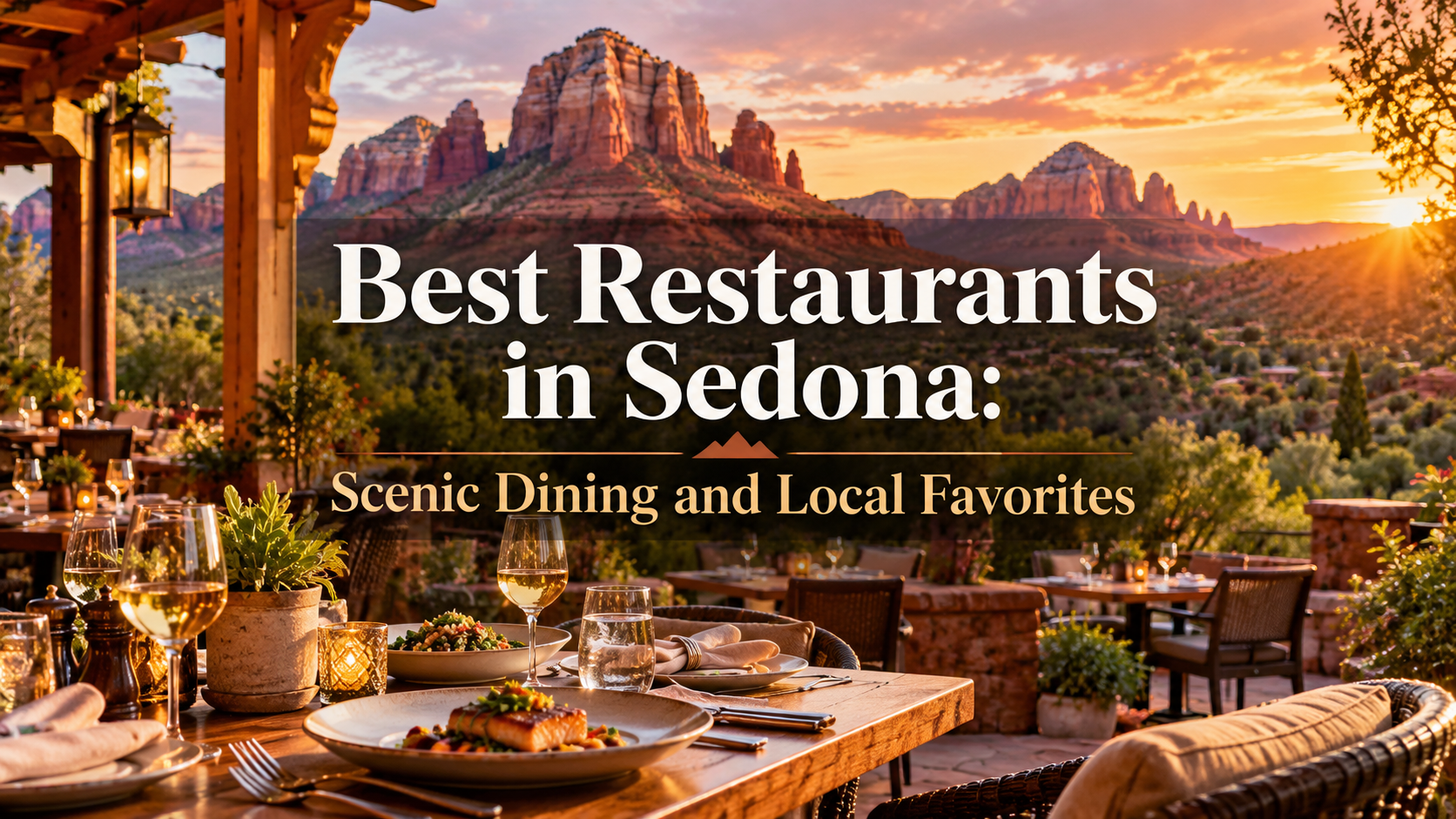 Banner for "Best Restaurants in Sedona: Scenic Dining and Local Favorites," featuring red rock mountain scenery and text overlay.